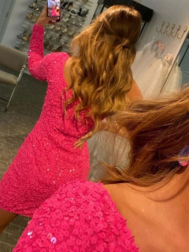 Colore Mostrato Tubino Una spalla Corto Paillettes Velluto Corto Abiti da ballo Fabbrica