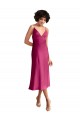 Fucsia Linea A Scollatura a V Midi Raso Elastico Corto Abiti da damigella donore / Abiti da sera / Abiti da cocktail Fabbrica