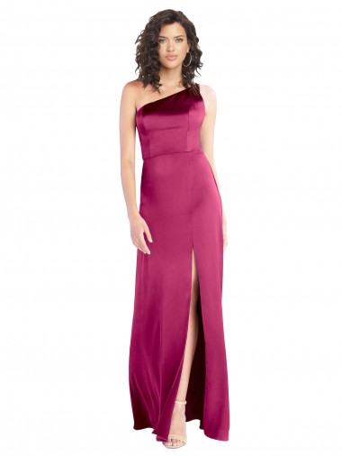 Fucsia Linea A Una spalla Raso Elastico Lunga Formali Abiti da damigella donore / Abiti da sera / Abiti da ballo Fabbrica