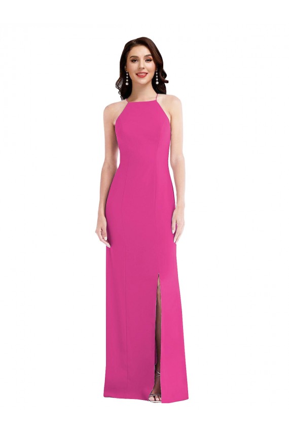 Fucsia Tromba Capestro Alto Collo Crespo Elastico Lunga Formali Abiti da damigella donore / Abiti da sera / Abiti da ballo Fabbrica