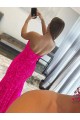 Fucsia Tubino Senza spalline Sweep treno Paillettes Velluto Lunga Abiti da ballo Fabbrica