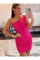 Fucsia Tubino Una spalla Corto Paillettes Velluto Corto Abiti da ballo Fabbrica