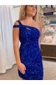Fucsia Tubino Una spalla Corto Paillettes Velluto Corto Abiti da ballo Fabbrica