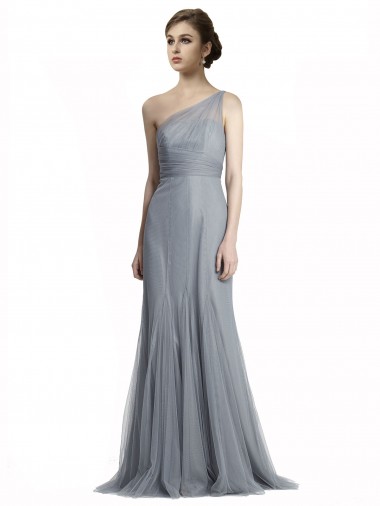 Grigio ardesia Stile sirena Una spalla Tulle Lunga Abiti da damigella donore Fabbrica