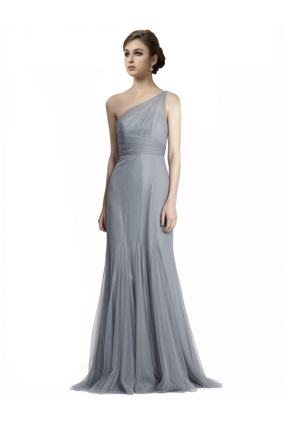 Grigio ardesia Stile sirena Una spalla Tulle Lunga Abiti da damigella donore Fabbrica