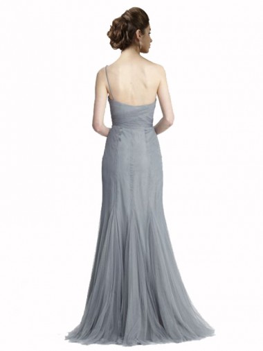 Grigio ardesia Stile sirena Una spalla Tulle Lunga Abiti da damigella donore Fabbrica
