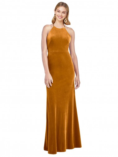 Oro Linea A Capestro Alto Collo Velluto Elastico Lunga Formali Abiti da damigella donore / Abiti da sera / Abiti da ballo Fabbrica