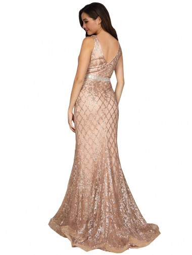 Oro rosa Stile sirena Scollatura a V Paillettes Paillettes Scintillanti Lunga Formali Abiti da damigella donore / Abiti da sera / Abiti da ballo Fabbrica