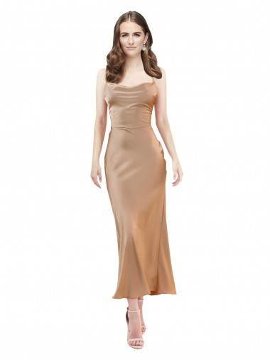 Oro rosa Tubino Cappuccio Midi Raso Setoso Corto Abiti da damigella donore / Abiti da sera / Abiti da cocktail Fabbrica