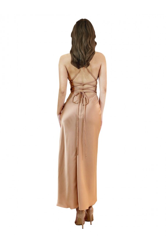 Oro rosa Tubino Cappuccio Midi Raso Setoso Corto Abiti da damigella donore / Abiti da sera / Abiti da cocktail Fabbrica