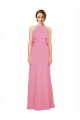 Pelle rosa Linea A Capestro Alto Collo Chiffona Lunga Abiti da damigella donore Fabbrica