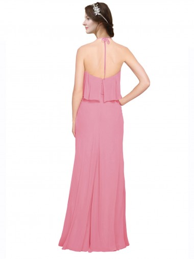 Pelle rosa Linea A Capestro Alto Collo Chiffona Lunga Abiti da damigella donore Fabbrica