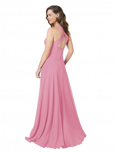 Pelle rosa Linea A Capestro Chiffona Lunga Abiti da damigella donore / Abiti da ballo Fabbrica
