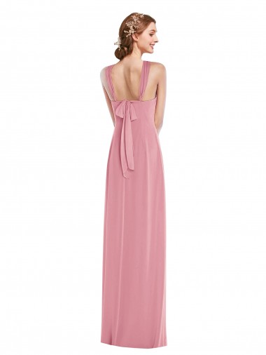 Pelle rosa Linea A Capestro Chiffona Lunga Abiti da damigella donore Fabbrica