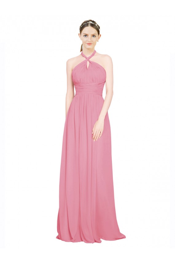 Pelle rosa Linea A Capestro Scollatura a V Chiffona Lunga Abiti da damigella donore Fabbrica
