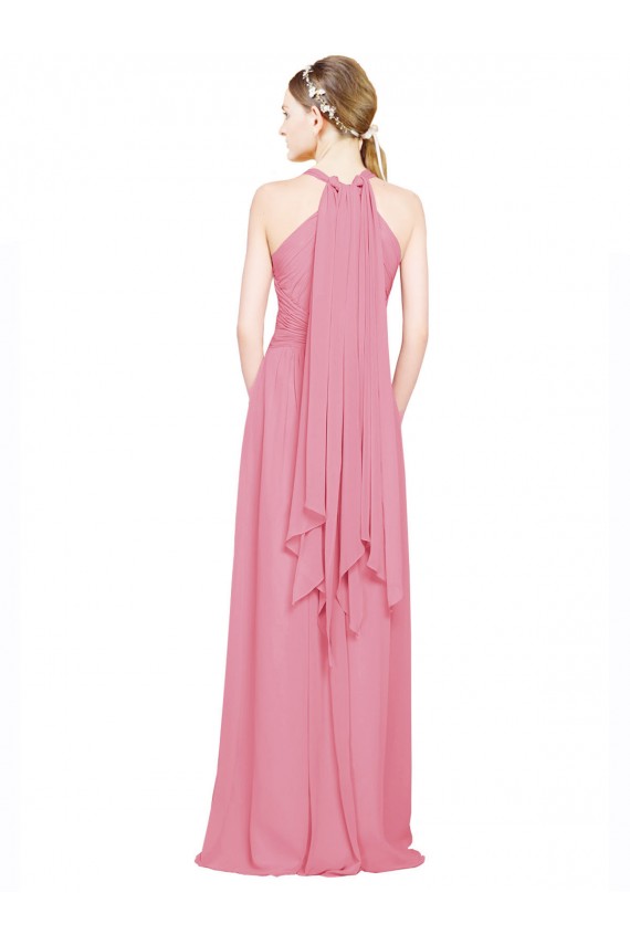 Pelle rosa Linea A Capestro Scollatura a V Chiffona Lunga Abiti da damigella donore Fabbrica