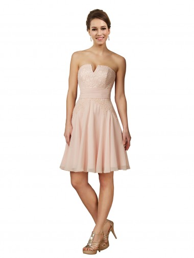 Rosa Linea A Innamorato Al ginocchio Chiffona Pizzo Corto Abiti da damigella donore / Abiti da cocktail Fabbrica