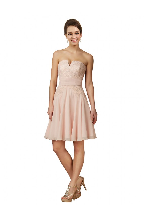 Rosa Linea A Innamorato Al ginocchio Chiffona Pizzo Corto Abiti da damigella donore / Abiti da cocktail Fabbrica