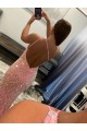 Rosa Tubino Una spalla Sweep treno Paillettes Velluto Lunga Abiti da ballo Fabbrica