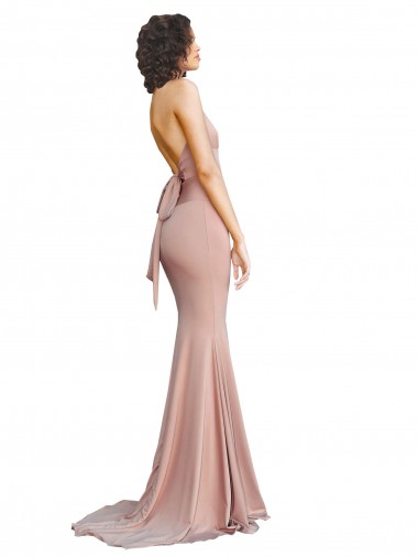 Rosa polveroso Stile sirena Scollatura a V Spandex Lunga Formali Abiti da damigella donore / Abiti da sera / Abiti da ballo Fabbrica