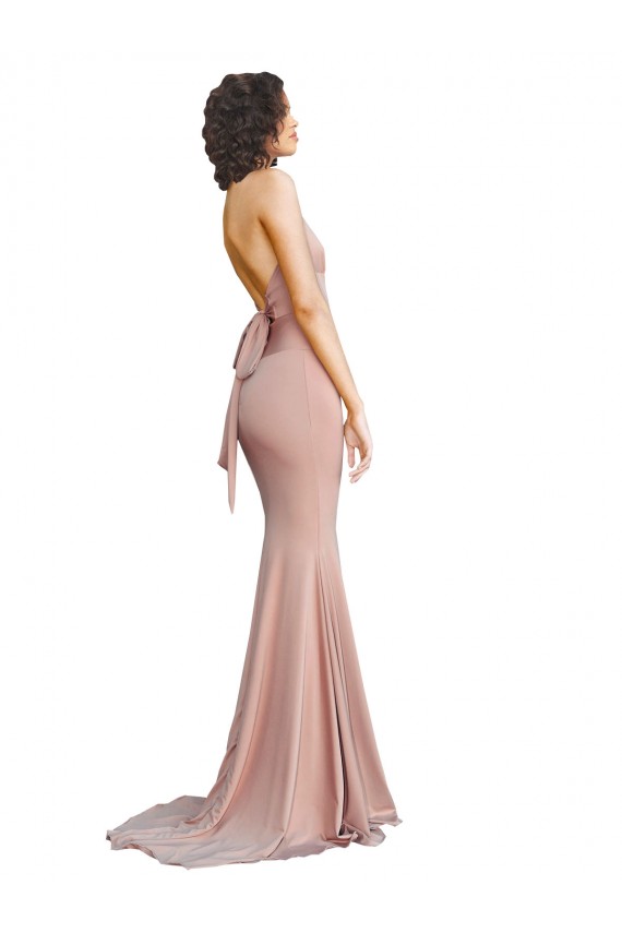Rosa polveroso Stile sirena Scollatura a V Spandex Lunga Formali Abiti da damigella donore / Abiti da sera / Abiti da ballo Fabbrica