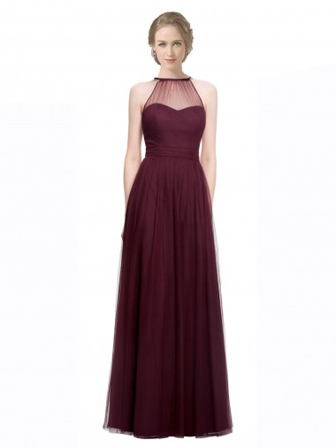 Rosso 74 Linea A Capestro Illusione Tulle Lunga Abiti da damigella donore Fabbrica
