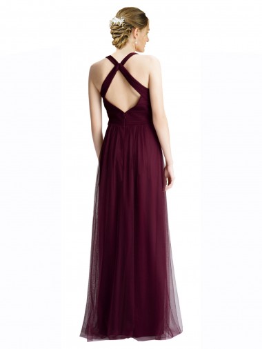 Rosso 74 Linea A Capestro Scollatura a V Tulle Lunga Abiti da damigella donore Fabbrica