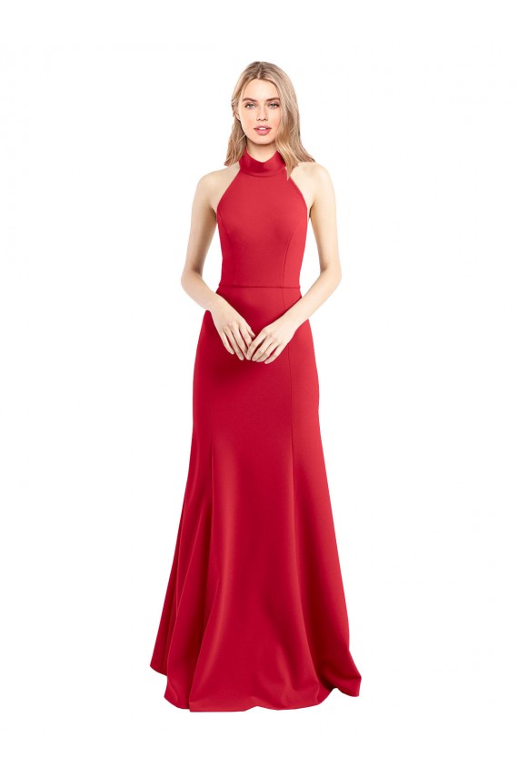 Rosso Linea A Capestro Alto Collo Crespo Elastico Lunga Formali Abiti da damigella donore / Abiti da sera / Abiti da ballo Fabbrica