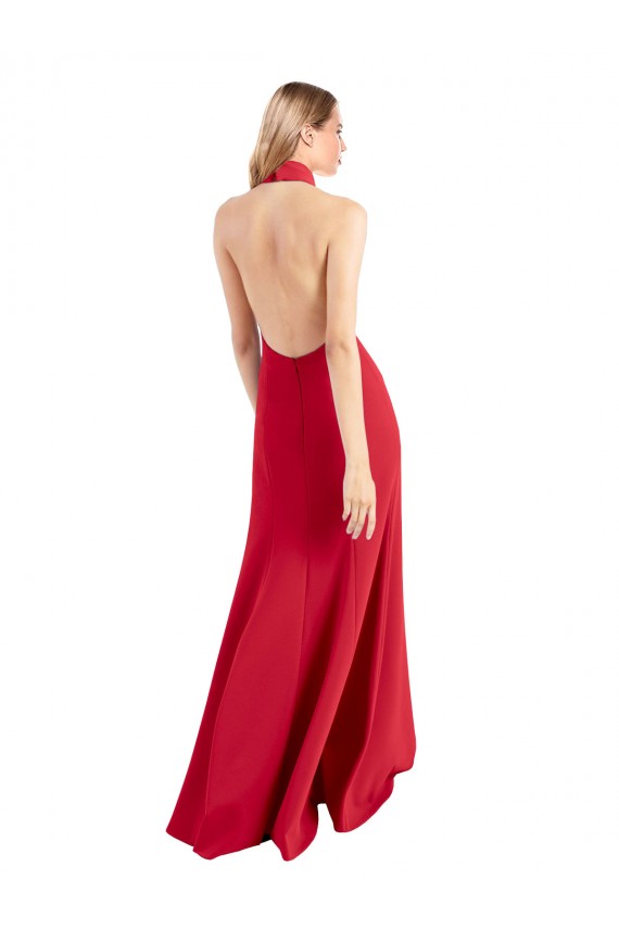 Rosso Linea A Capestro Alto Collo Crespo Elastico Lunga Formali Abiti da damigella donore / Abiti da sera / Abiti da ballo Fabbrica