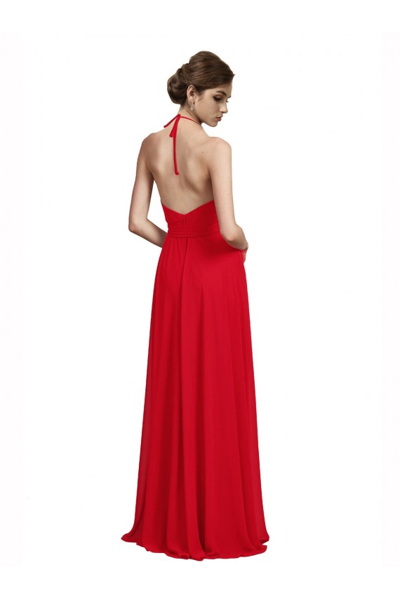 Rosso Linea A Sottili Capestro Scollatura a V Chiffona Lunga Abiti da damigella donore Fabbrica