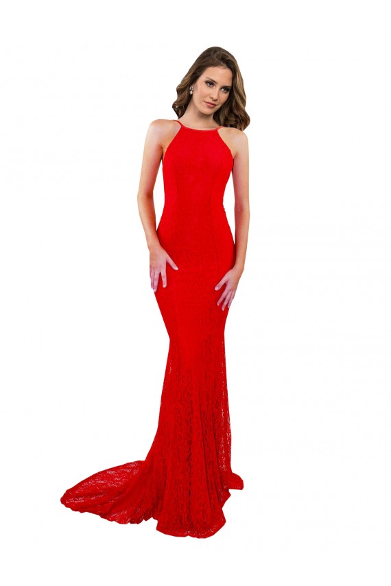 Rosso Stile sirena Alto Collo Pizzo Lunga Formali Abiti da damigella donore / Abiti da sera / Abiti da ballo Fabbrica