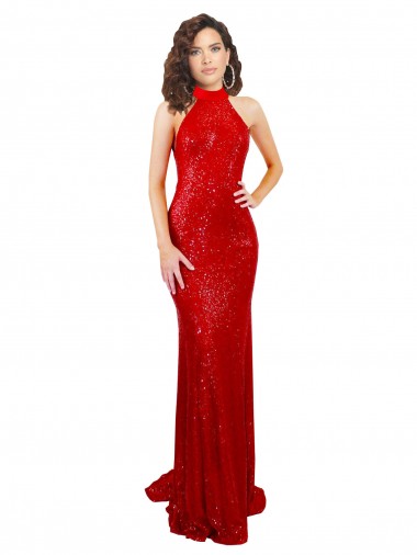 Rosso Stile sirena Capestro Alto Collo Paillettes Lunga Formali Abiti da damigella donore / Abiti da sera / Abiti da ballo Fabbrica