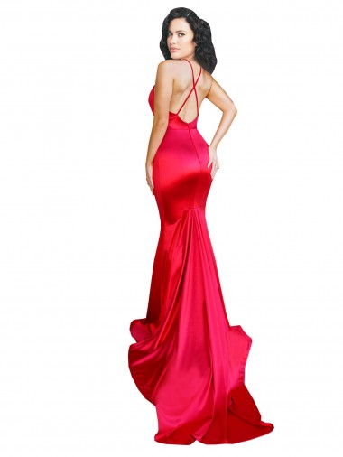 Rosso Stile sirena Innamorato Raso Elastico Lunga Formali Abiti da damigella donore / Abiti da sera / Abiti da ballo Fabbrica