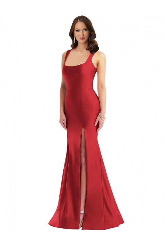 Rosso Stile sirena Piazza Raso Setoso Lunga Formali Abiti da damigella donore / Abiti da sera / Abiti da ballo Fabbrica