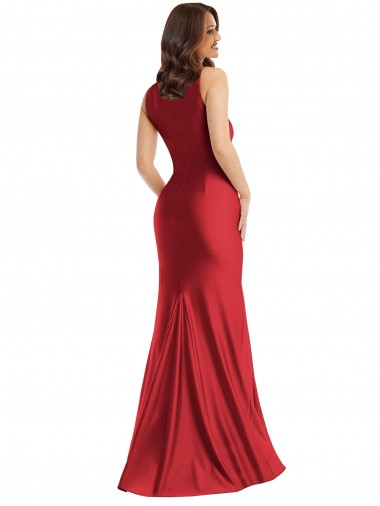 Rosso Stile sirena Piazza Raso Setoso Lunga Formali Abiti da damigella donore / Abiti da sera / Abiti da ballo Fabbrica