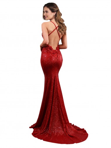 Rosso Stile sirena Scollatura a V Paillettes Lunga Formali Abiti da damigella donore / Abiti da sera / Abiti da ballo Fabbrica