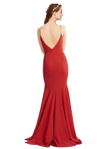 Rosso Stile sirena Sottili Scollatura a V Crespo Elastico Lunga Formali Abiti da damigella donore / Abiti da sera / Abiti da ballo Fabbrica