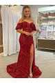 Rosso Tubino Paillettes Velluto Lunga Abiti da ballo Fabbrica
