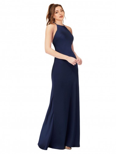 Sapphire Tubino Alto Collo Raso Setoso Lunga Formali Abiti da damigella donore / Abiti da sera / Abiti da ballo Fabbrica