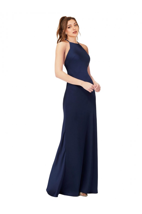 Sapphire Tubino Alto Collo Raso Setoso Lunga Formali Abiti da damigella donore / Abiti da sera / Abiti da ballo Fabbrica