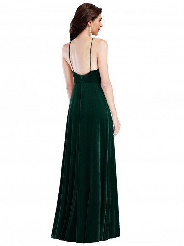 Verde Scuro Linea A Capestro Alto Collo Velluto Elastico Lunga Abiti da damigella donore / Abiti da ballo Fabbrica