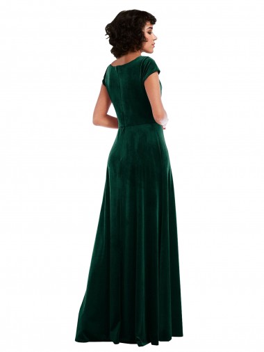Verde Scuro Linea A Cappuccio Velluto Elastico Lunga Abiti da damigella donore / Abiti da ballo Fabbrica