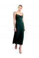 Verde Scuro Linea A Sottili Cappuccio Midi Velluto Elastico Corto Abiti da damigella donore / Abiti da ballo / Abiti da cocktail Fabbrica