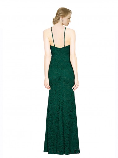 Verde Scuro Stile sirena Capestro Alto Collo Pizzo Lunga Abiti da damigella donore / Abiti da ballo Fabbrica
