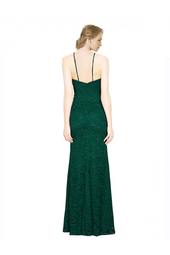 Verde Scuro Stile sirena Capestro Alto Collo Pizzo Lunga Abiti da damigella donore / Abiti da ballo Fabbrica