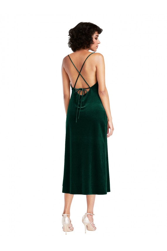 Verde Scuro Tubino Cappuccio Midi Velluto Elastico Corto Abiti da damigella donore / Abiti da sera / Abiti da cocktail Fabbrica