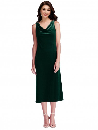 Verde Scuro Tubino Cappuccio Midi Velluto Elastico Corto Abiti da damigella donore / Abiti da ballo / Abiti da cocktail Fabbrica