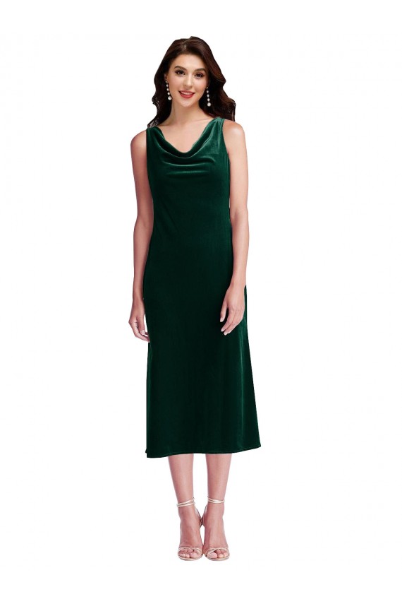 Verde Scuro Tubino Cappuccio Midi Velluto Elastico Corto Abiti da damigella donore / Abiti da ballo / Abiti da cocktail Fabbrica