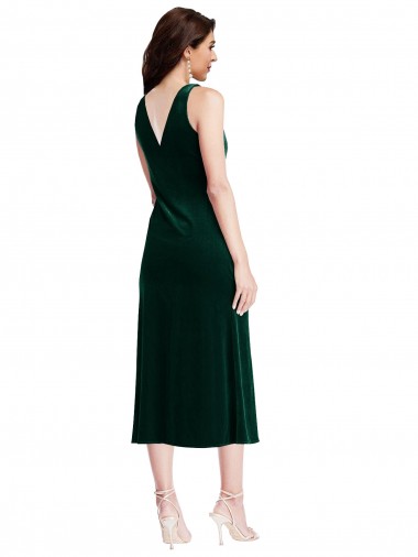 Verde Scuro Tubino Cappuccio Midi Velluto Elastico Corto Abiti da damigella donore / Abiti da ballo / Abiti da cocktail Fabbrica