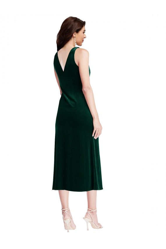 Verde Scuro Tubino Cappuccio Midi Velluto Elastico Corto Abiti da damigella donore / Abiti da ballo / Abiti da cocktail Fabbrica